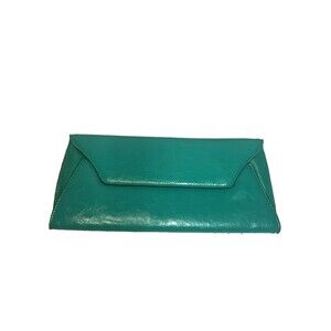 Melie Bianco High Quality  Vegan Leather Clutch Turquoise Aqua 12” X 5.5”